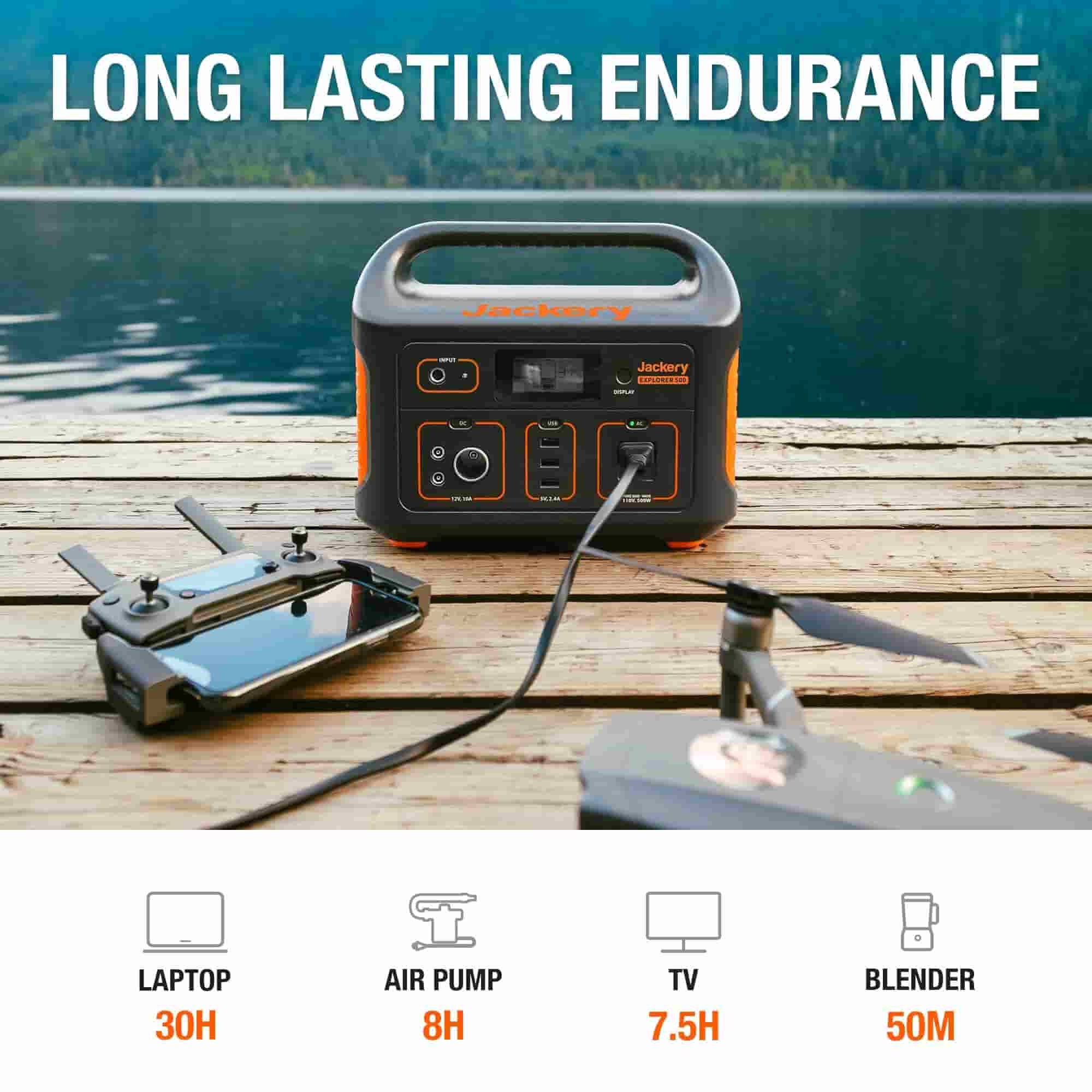 Jackery Explorer 500 Portable Power Station - 518Wh, 500W, Lightweight