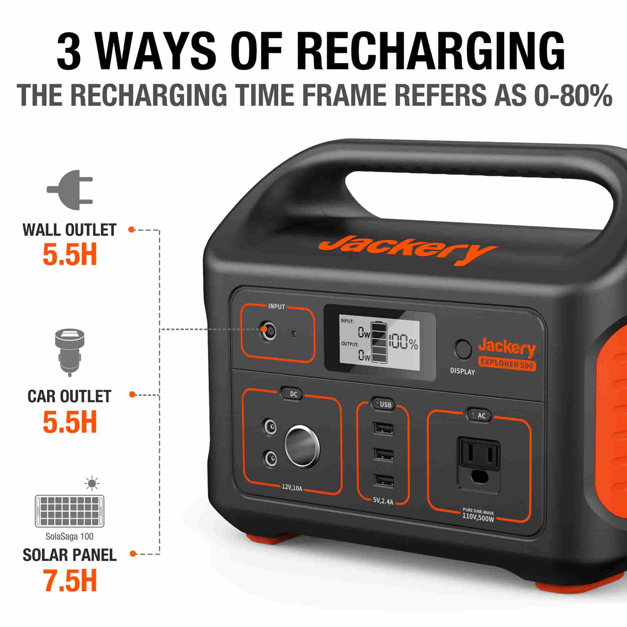Jackery Explorer 500 Portable Power Station - 518Wh, 500W, Lightweight